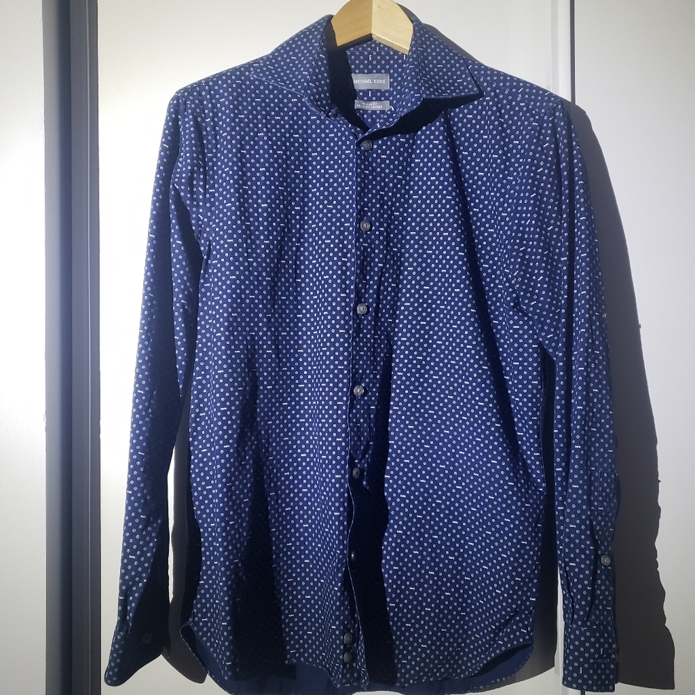 Michael Kors Blue Printed Button Down Shirt